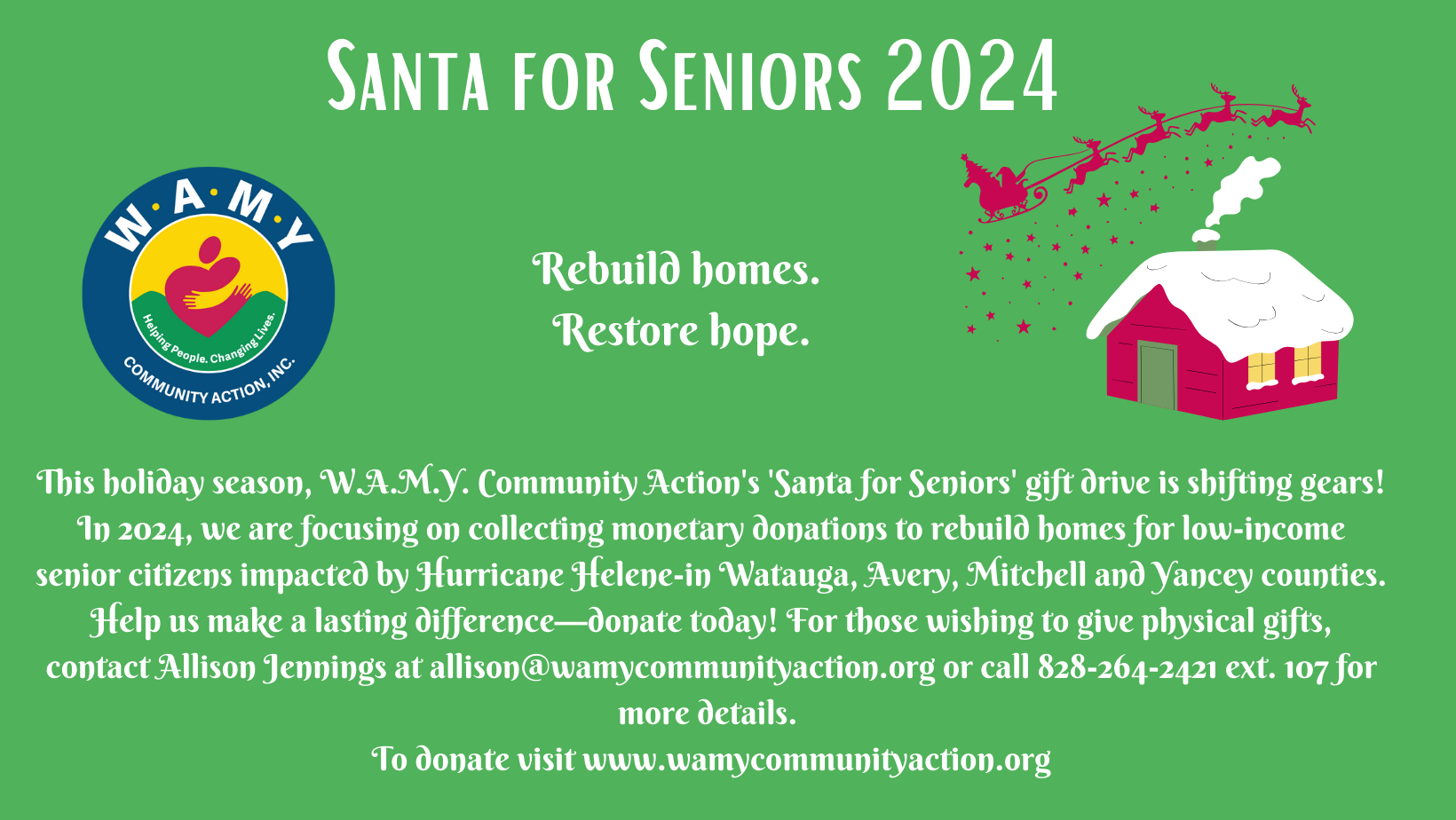 W.A.M.Y. Community Action's 'Santa for Seniors' Gift Drive Transforms for 2024, Aiming to Rebuild Homes and Lives